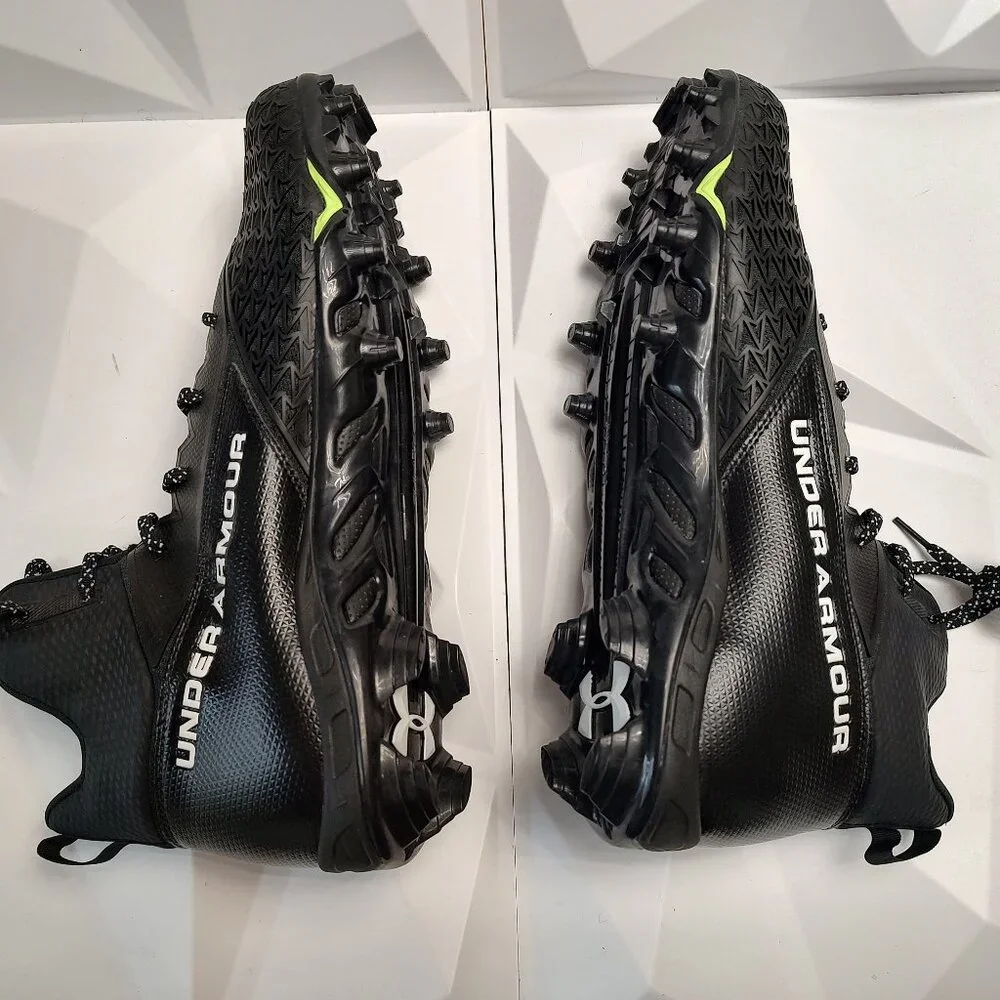 Under Armour Mens Football Cleat 16 Black Green Shoe Lacrosse Spine Hammer - Picture 5 of 9